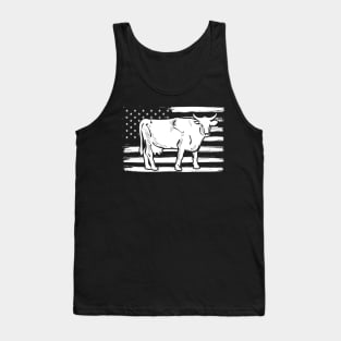 American Flag With Cow Vintage Design Tank Top